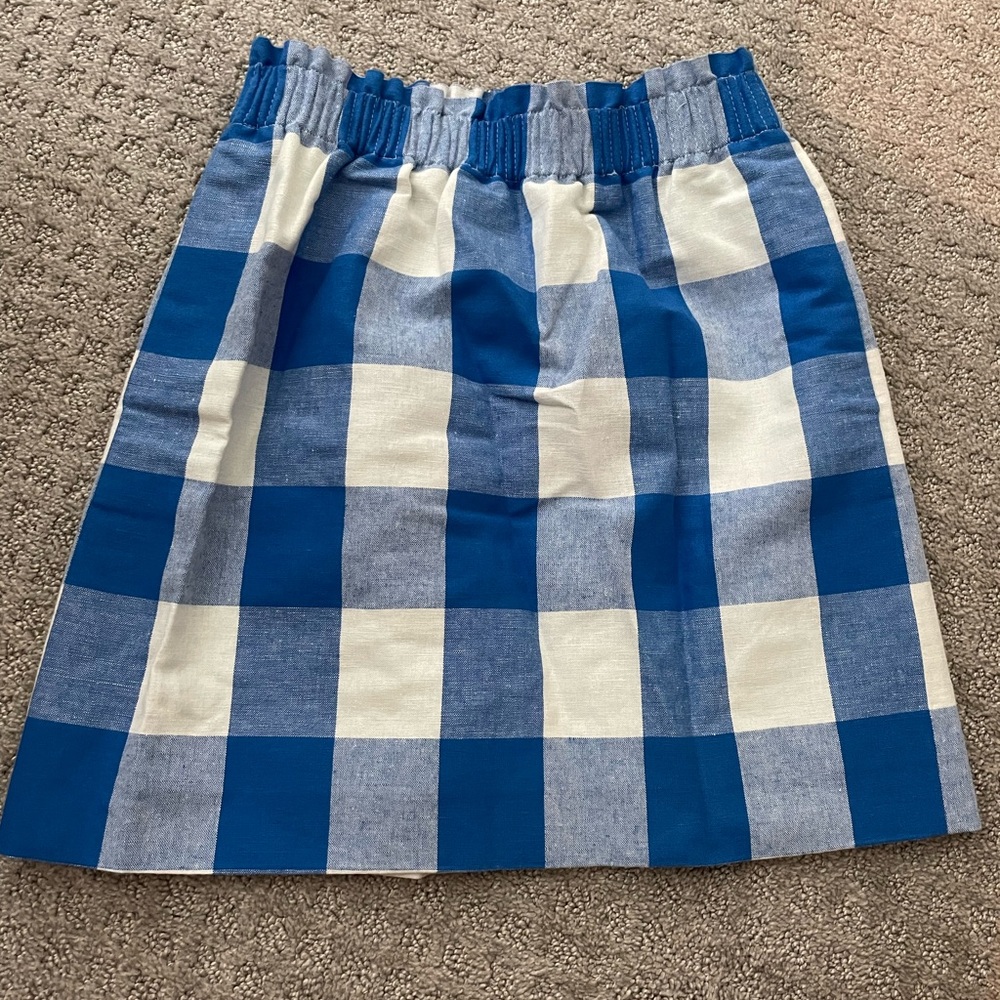 J Crew blue gingham cotton linen skirt